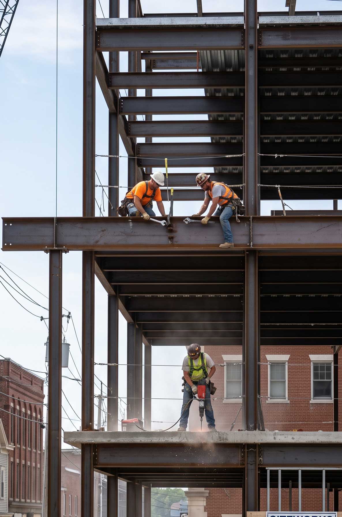 Construction workers on a building